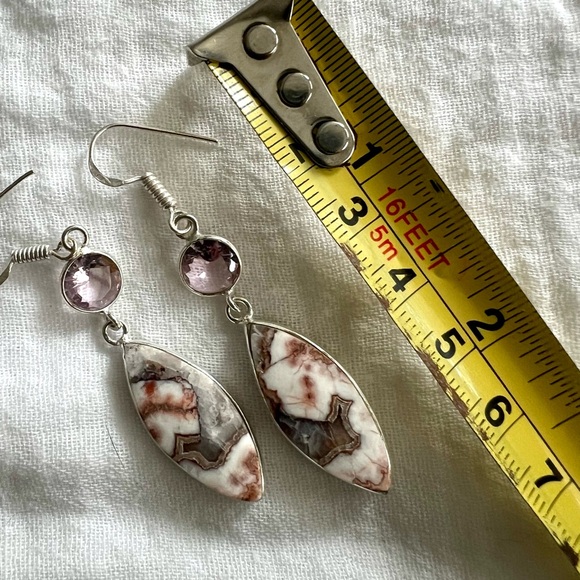 925 Crazy Lace Agate + Morganite Earrings - Picture 4 of 6